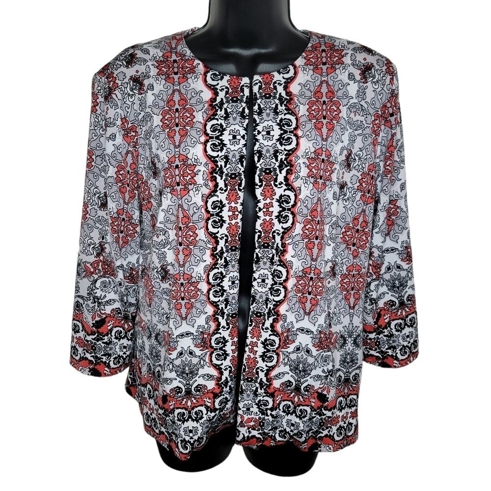 Joan Rivers Vintage Scroll Jersey Knit Jacket with 3/4 Sleeves size Medium